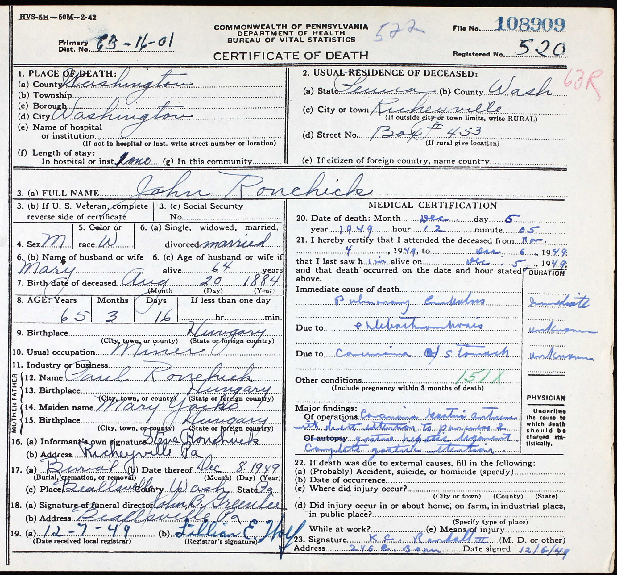 death certificate